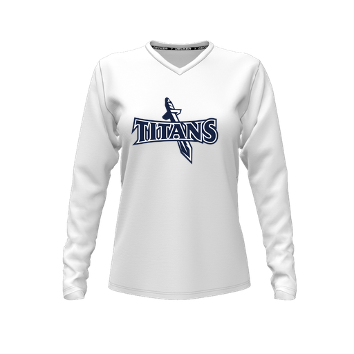 [CUS-DFW-TEES-CMF-VNK-LSL-WHT-FYXS-LOGO1] Decker Comfort T-Shirt (Female Youth XS, White, V Neck, Logo 1, Long Sleeve)