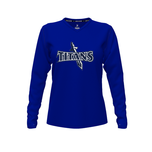 [FTLVCFRY-FYXS-LOGO1] Decker Comfort T-Shirt (Female Youth XS, Royal, V Neck, Logo 1, Long Sleeve)