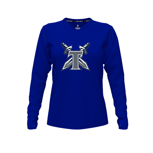 [FTLVCFRY-FYXS-LOGO2] Decker Comfort T-Shirt (Female Youth XS, Royal, V Neck, Logo 2, Long Sleeve)