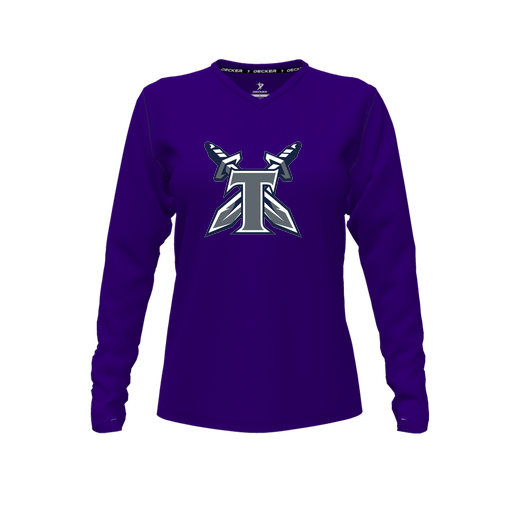 [FTLVCFPP-FYXS-LOGO2] Decker Comfort T-Shirt (Female Youth XS, Purple, V Neck, Logo 2, Long Sleeve)