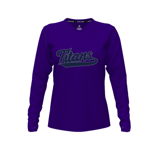 [FTLVCFPP-FYXS-LOGO3] Decker Comfort T-Shirt (Female Youth XS, Purple, V Neck, Logo 3, Long Sleeve)