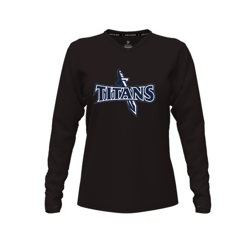 [FTLVPTBK-FYXS-LOGO1] Decker Performance T-Shirt (Female Youth XS, Black, V Neck, Logo 1, Long Sleeve)