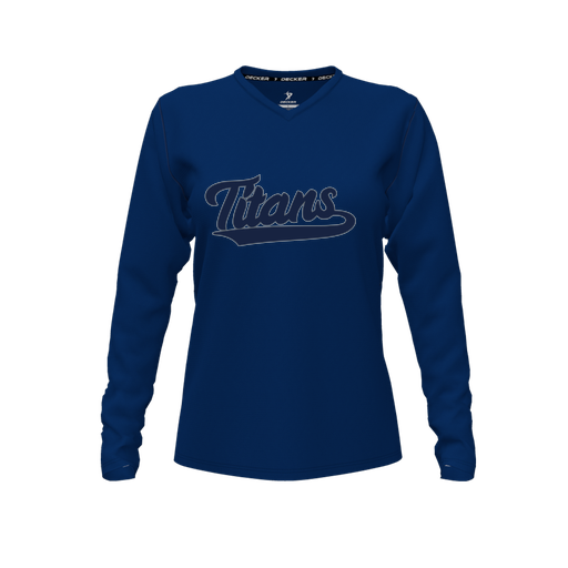 [FTLVPTNV-FYXS-LOGO3] Decker Performance T-Shirt (Female Youth XS, Navy, V Neck, Logo 3, Long Sleeve)