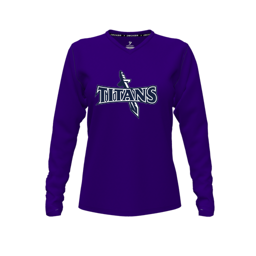 [FTLVPTPP-FYXS-LOGO1] Decker Performance T-Shirt (Female Youth XS, Purple, V Neck, Logo 1, Long Sleeve)
